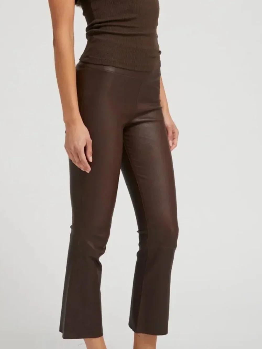 SPRWMN Crop Flare Dark Chocolate leather pants - Picture 1 of 8